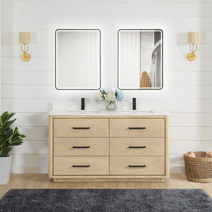 Meuble-lavabo Porto avec plan de toilette en pierre de quartz blanche, sans miroir.
