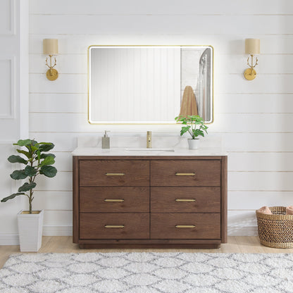 Meuble-lavabo Porto avec plan de toilette en pierre de quartz blanche, sans miroir.
