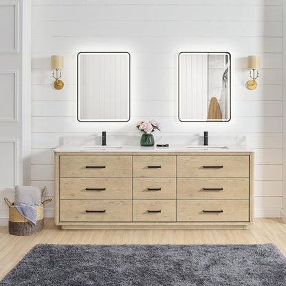 Meuble-lavabo Porto avec plan de toilette en pierre de quartz blanche, sans miroir.