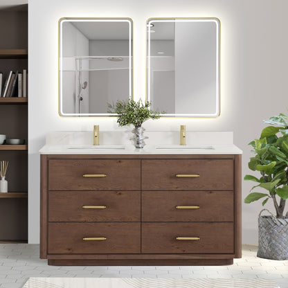 Meuble-lavabo Porto avec plan de toilette en pierre de quartz blanche, sans miroir.