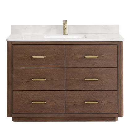 Meuble-lavabo Porto avec plan de toilette en pierre de quartz blanche, sans miroir.