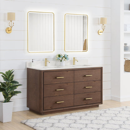 Meuble-lavabo Porto avec plan de toilette en pierre de quartz blanche, sans miroir.