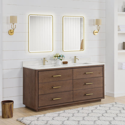 Meuble-lavabo Porto avec plan de toilette en pierre de quartz blanche, sans miroir.