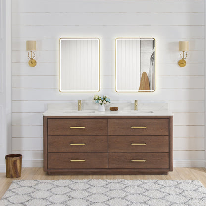 Meuble-lavabo Porto avec plan de toilette en pierre de quartz blanche, sans miroir.