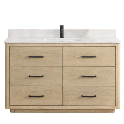 Meuble-lavabo Porto avec plan de toilette en pierre de quartz blanche, sans miroir.