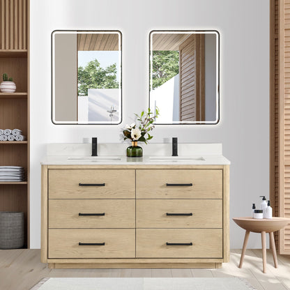 Meuble-lavabo Porto avec plan de toilette en pierre de quartz blanche, sans miroir.