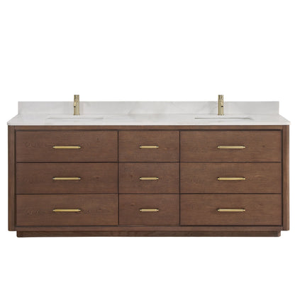 Meuble-lavabo Porto avec plan de toilette en pierre de quartz blanche, sans miroir.