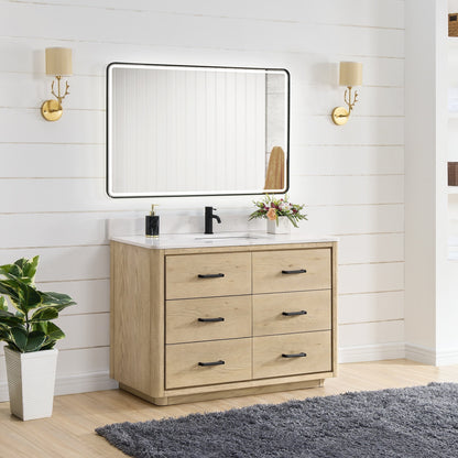 Meuble-lavabo Porto avec plan de toilette en pierre de quartz blanche, sans miroir.