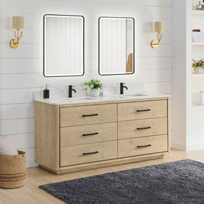 Meuble-lavabo Porto avec plan de toilette en pierre de quartz blanche, sans miroir.