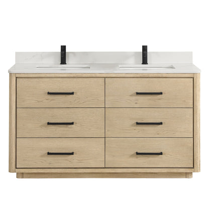 Meuble-lavabo Porto avec plan de toilette en pierre de quartz blanche, sans miroir.
