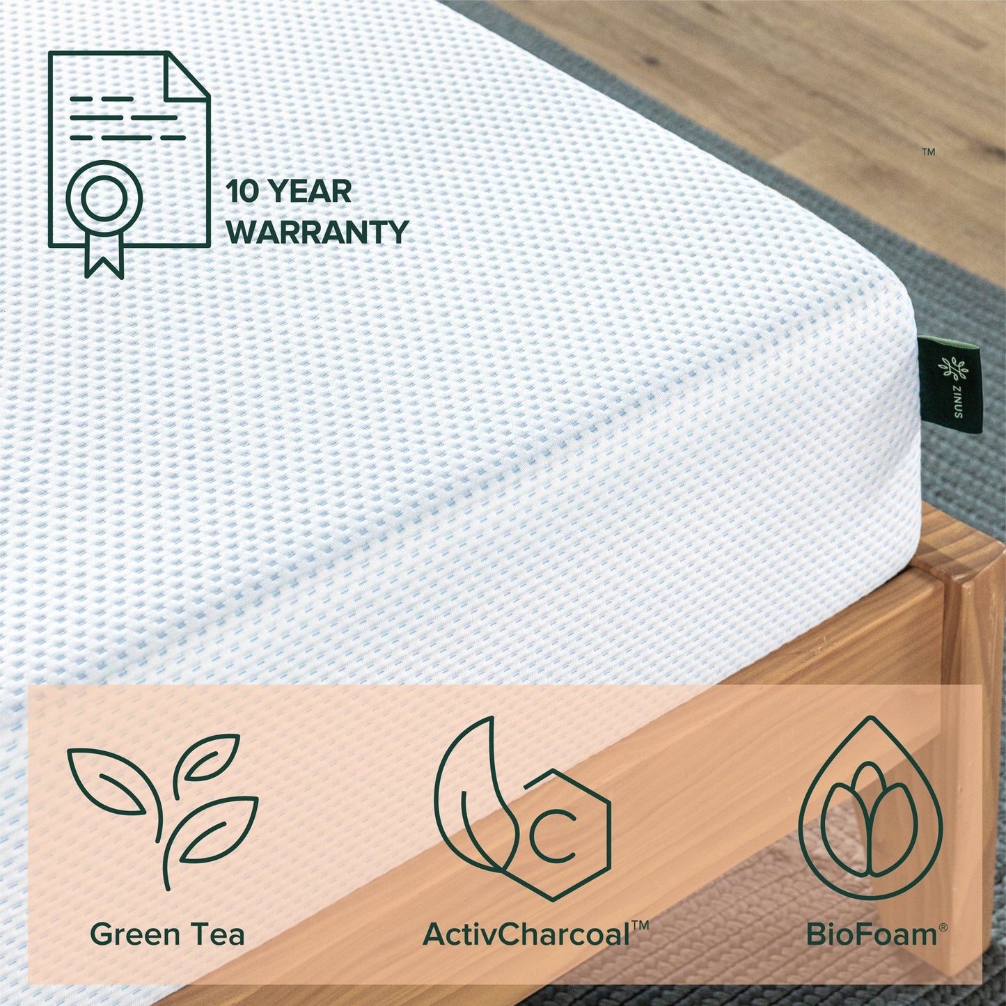 Matelas en mousse à mémoire de forme avec gel au thé vert de 8 pouces Priage by Zinus