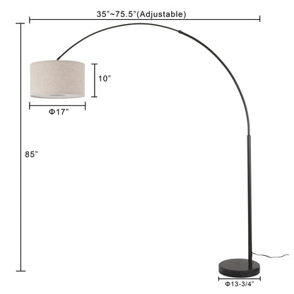 Lampe de sol à arche réglable en acier Q-Max 81 avec abat-jour extra large et socle en marbre