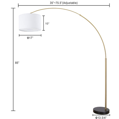 Lampe de sol à arche réglable en acier Q-Max 81 avec abat-jour extra large et socle en marbre