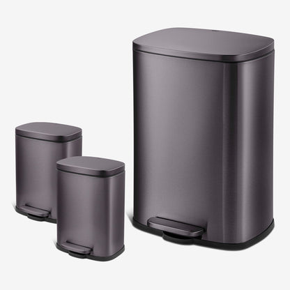 Qualiazero, poubelle à pédale rectangulaire de 13,2 gallons + deux poubelles rectangulaires de 1,3 gallon - Pack familial