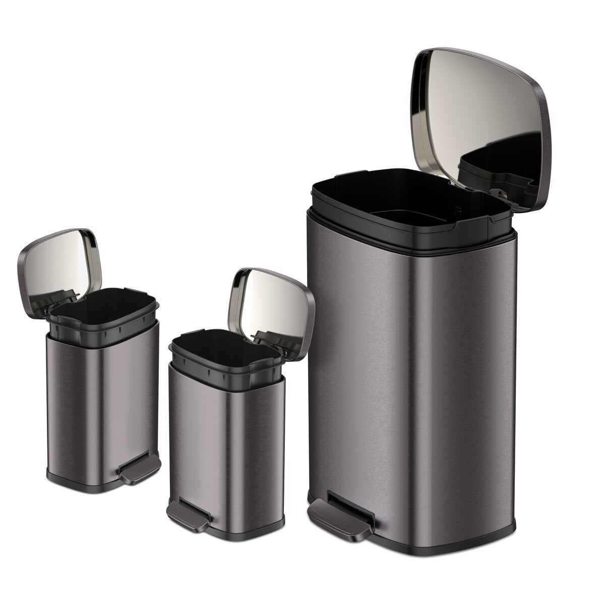 Qualiazero, poubelle à pédale rectangulaire de 13,2 gallons + deux poubelles rectangulaires de 1,3 gallon - Pack familial