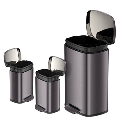 Qualiazero, poubelle à pédale rectangulaire de 13,2 gallons + deux poubelles rectangulaires de 1,3 gallon - Pack familial