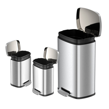 Qualiazero, poubelle à pédale rectangulaire de 13,2 gallons + deux poubelles rectangulaires de 1,3 gallon - Pack familial