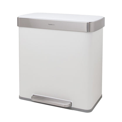 Qualiazero Poubelle de recyclage rectangulaire à ouverture par le pied, 16 gallons (8 gallons pour la partie double) - Acier inoxydable
