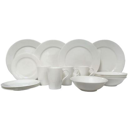 Service à dîner en porcelaine fine à bord rouge vanille, 16 pièces