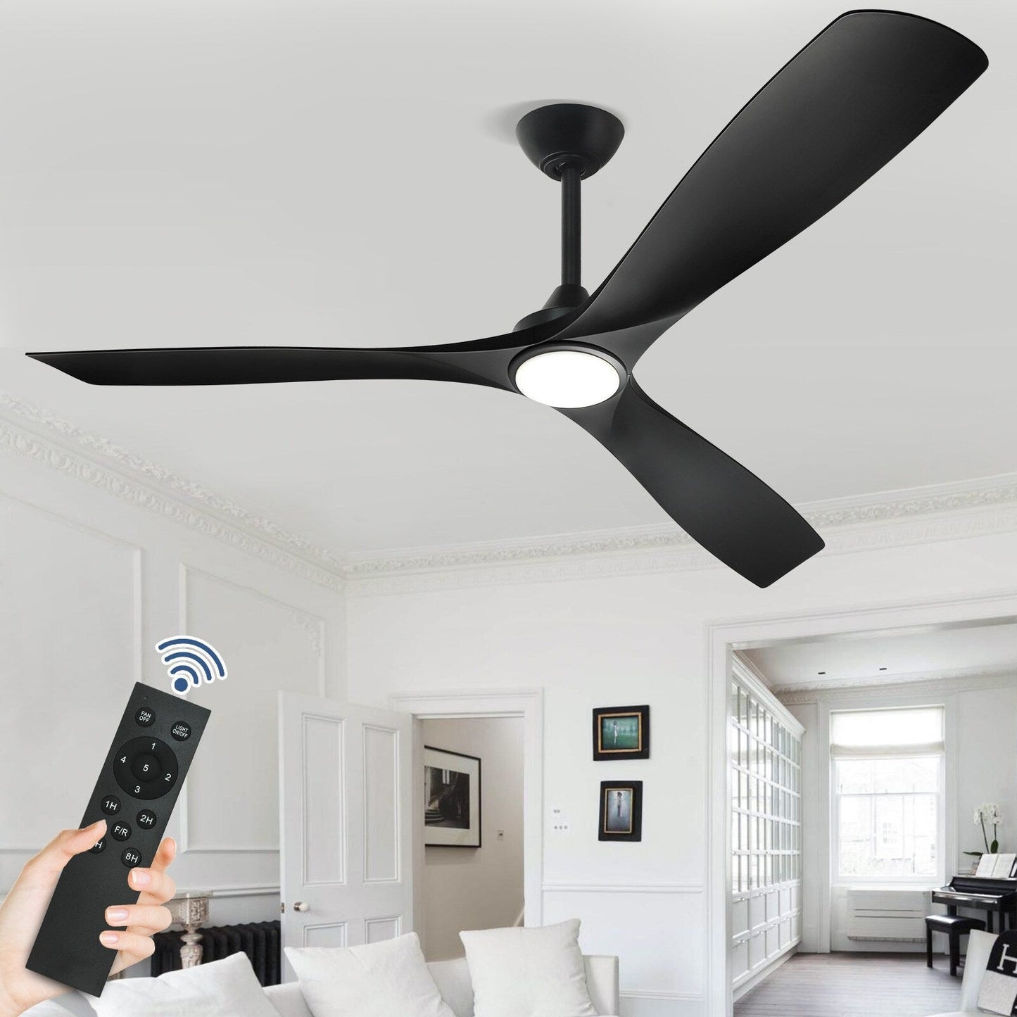 Ventilateur de plafond à télécommande avec éclairage, à montage encastré