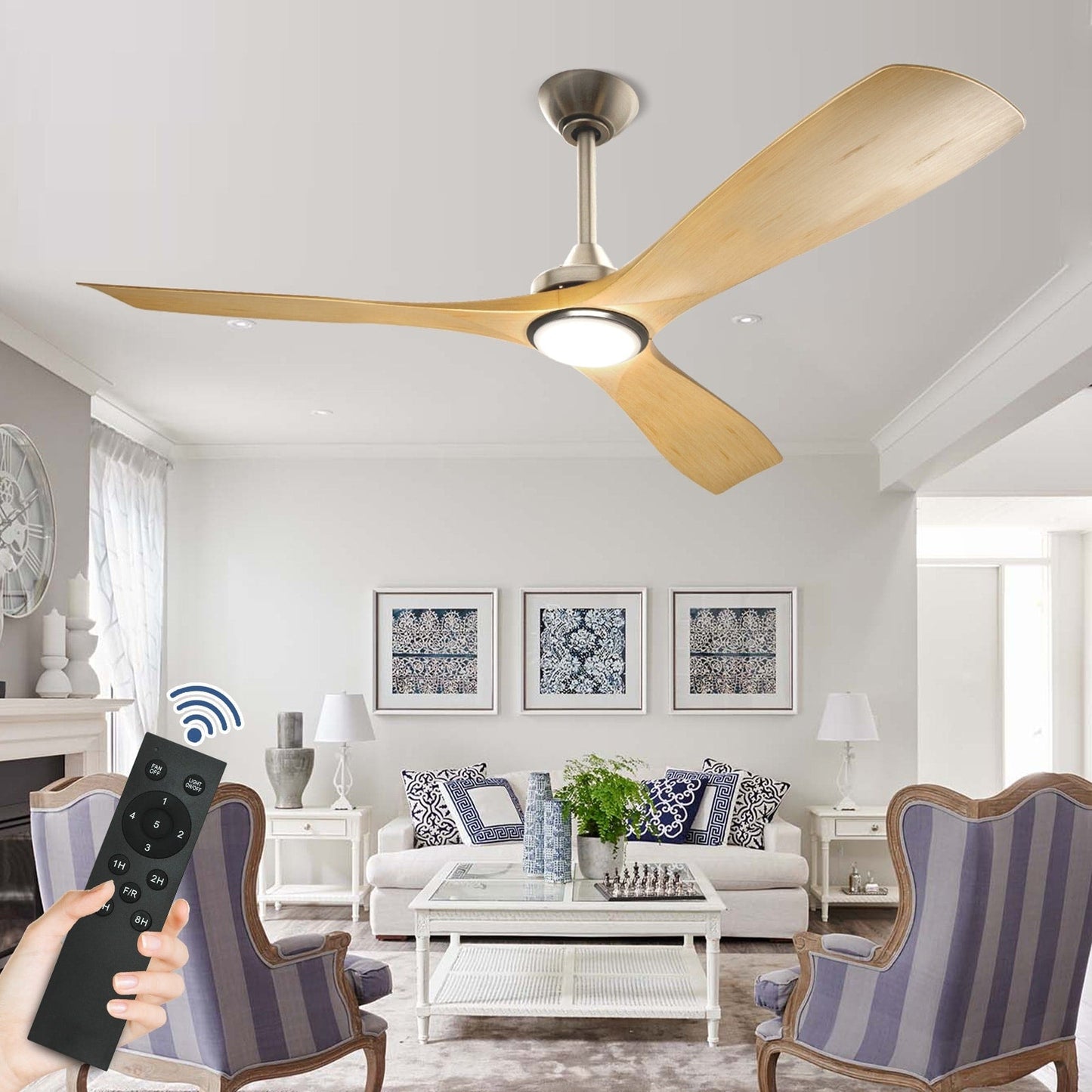 Ventilateur de plafond à télécommande avec éclairage, à montage encastré