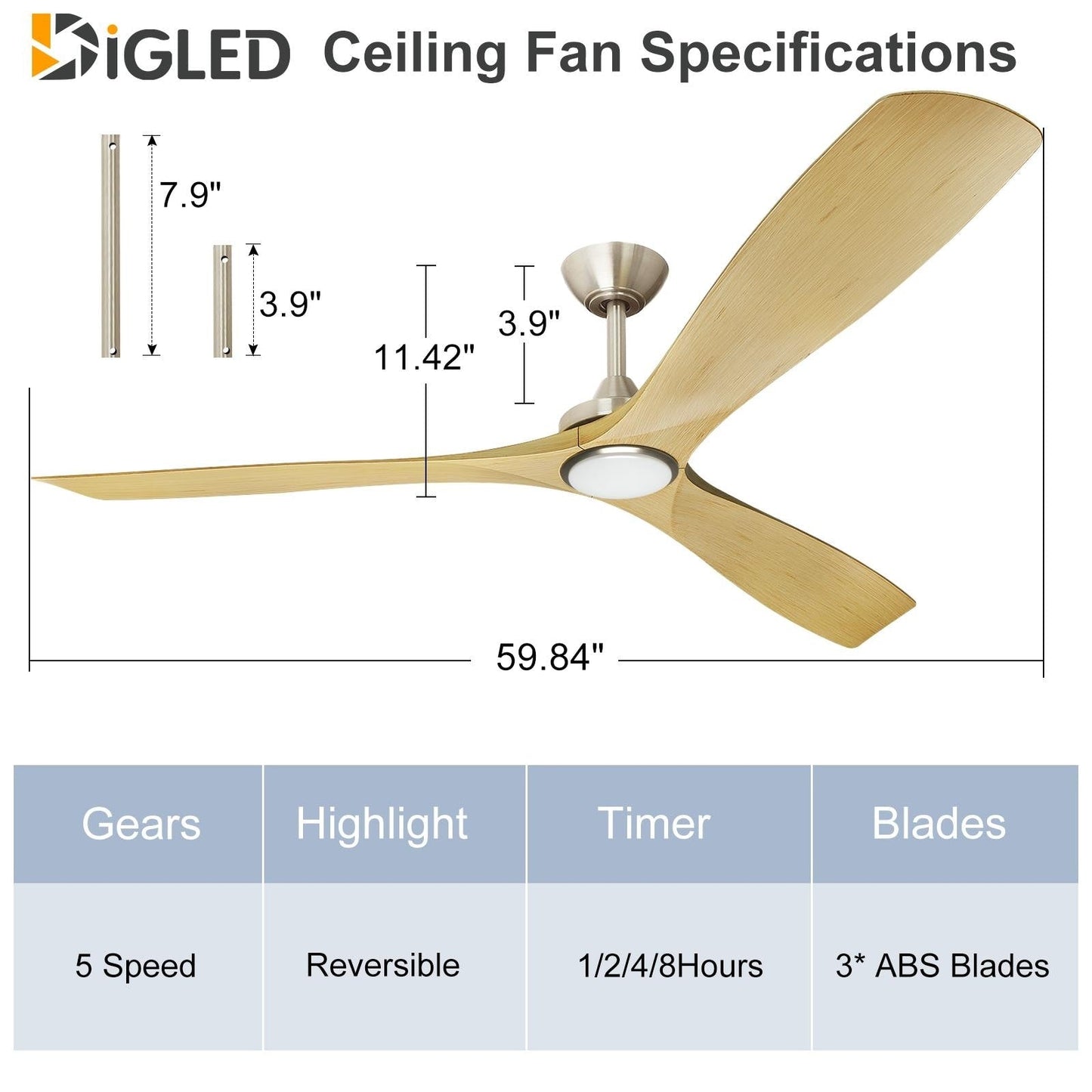 Ventilateur de plafond à télécommande avec éclairage, à montage encastré