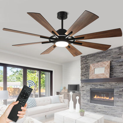 Ventilateur de plafond à télécommande avec éclairage, grandes pales en bois (8 pales)