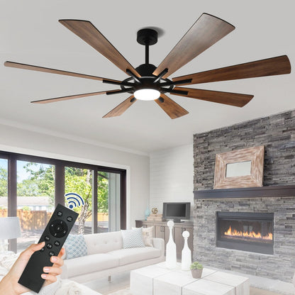 Ventilateur de plafond à télécommande avec éclairage, grandes pales en bois (8 pales)