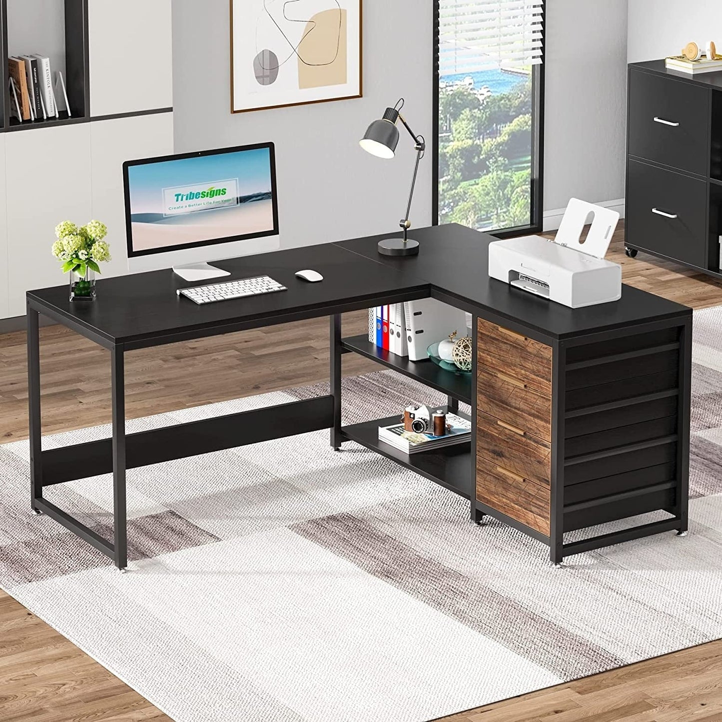 Bureau d'ordinateur en forme de L réversible, bureau de travail robuste, table d'écriture.