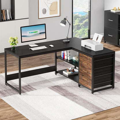 Bureau d'ordinateur en forme de L réversible, bureau de travail robuste, table d'écriture.
