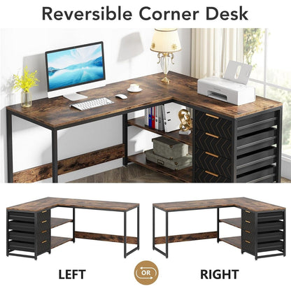 Bureau d'ordinateur en forme de L réversible, bureau de travail robuste, table d'écriture.