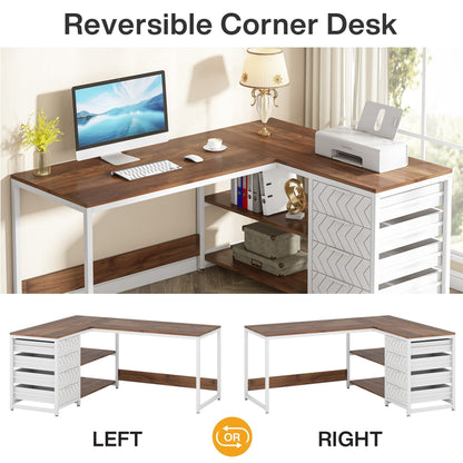 Bureau d'ordinateur en forme de L réversible, bureau de travail robuste, table d'écriture.
