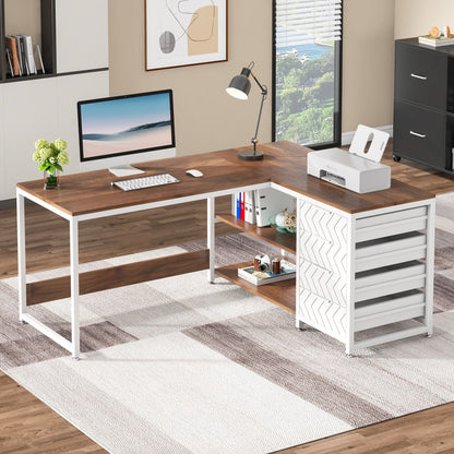 Bureau d'ordinateur en forme de L réversible, bureau de travail robuste, table d'écriture.