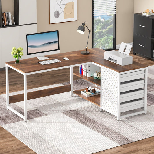 Bureau d'ordinateur en forme de L réversible, bureau de travail robuste, table d'écriture.