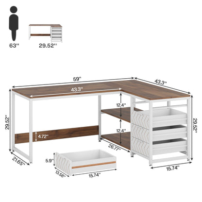Bureau d'ordinateur en forme de L réversible, bureau de travail robuste, table d'écriture.