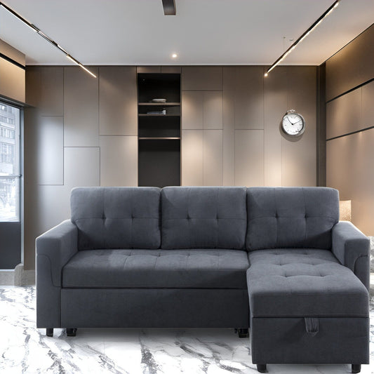 Canapé d'angle réversible avec lit escamotable, chaise longue avec rangement intégré, pieds robustes,