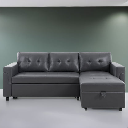 Canapé d'angle réversible avec lit escamotable, chaise longue avec rangement intégré, pieds robustes,