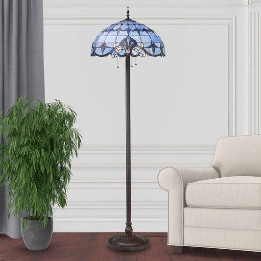 River of Goods Allistar Lampe de sol à éclairage indirect à 3 lumières en verre teinté et résine, hauteur de 64 pouces - 20L x 20W x 64H