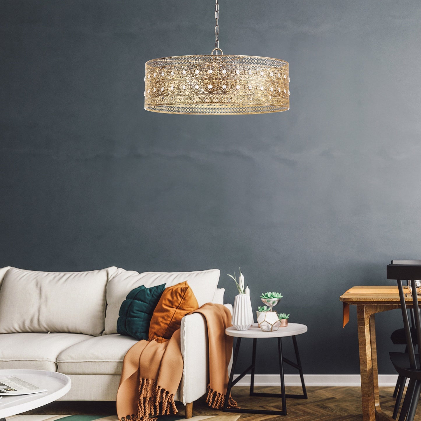 Luminaire suspendu River of Goods Bryar en laiton et cristal, 23,5 W, 3 lumières - 23,5 x 23,5 x 61,5