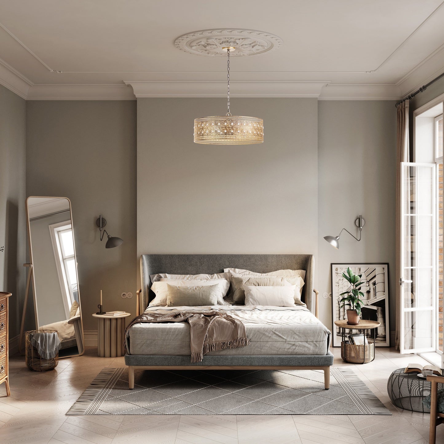 Luminaire suspendu River of Goods Bryar en laiton et cristal, 23,5 W, 3 lumières - 23,5 x 23,5 x 61,5