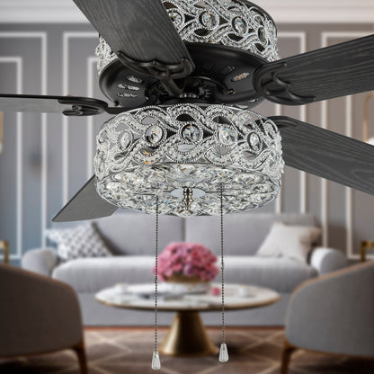 Ventilateur de plafond LED River of Goods Olivia, finition bronze huilé/cristal, 52 pouces - 52L x 52l x 18.25H - 52L x 52l x 18.25H