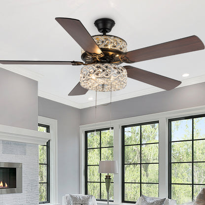 Ventilateur de plafond LED River of Goods Olivia, finition bronze huilé/cristal, 52 pouces - 52L x 52l x 18.25H - 52L x 52l x 18.25H