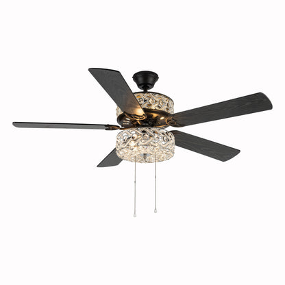 Ventilateur de plafond LED River of Goods Olivia, finition bronze huilé/cristal, 52 pouces - 52L x 52l x 18.25H - 52L x 52l x 18.25H