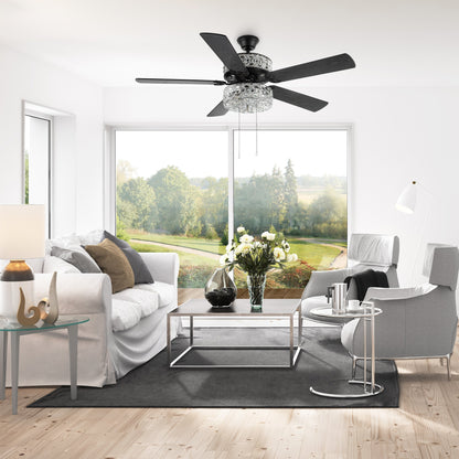 Ventilateur de plafond LED River of Goods Olivia, finition bronze huilé/cristal, 52 pouces - 52L x 52l x 18.25H - 52L x 52l x 18.25H