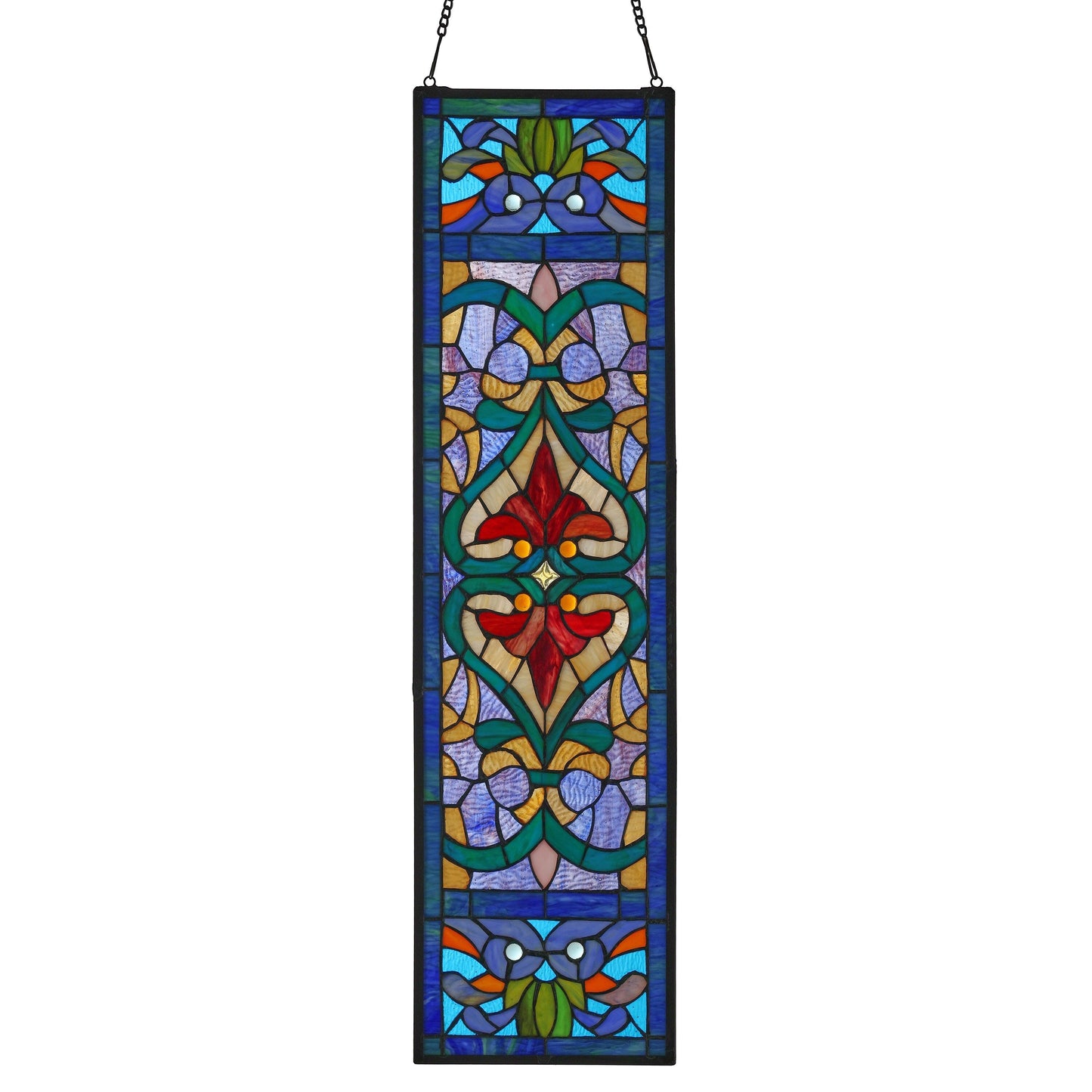 Panneau de fenêtre en verre dépoli à motifs de fleur de lis de style victorien de River of Goods - 24,1 cm (L) x 0,6 cm (l) x 91,4 cm (H)