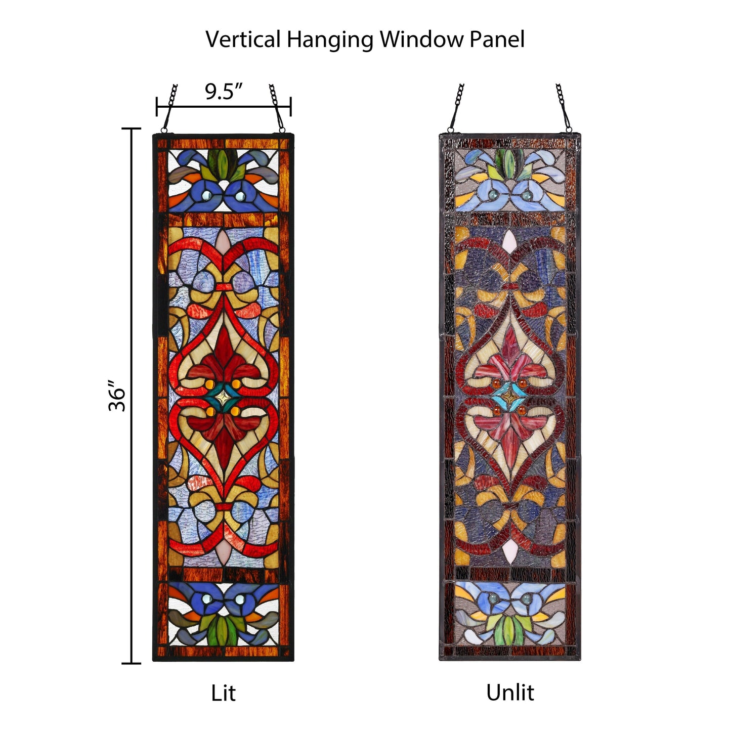 Panneau de fenêtre en verre dépoli à motifs de fleur de lis de style victorien de River of Goods - 24,1 cm (L) x 0,6 cm (l) x 91,4 cm (H)