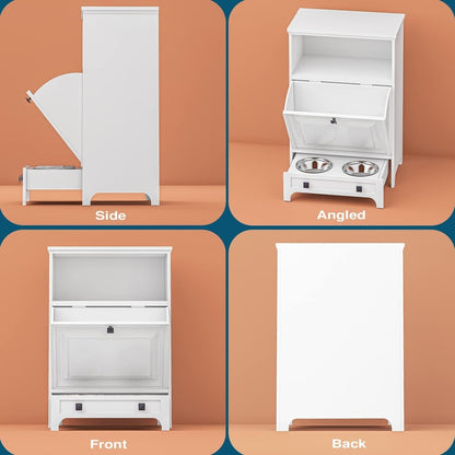 Station d'alimentation pour chien Roomfitters avec 2 gamelles surélevées, meuble de rangement basculant pour l'alimentation des animaux domestiques