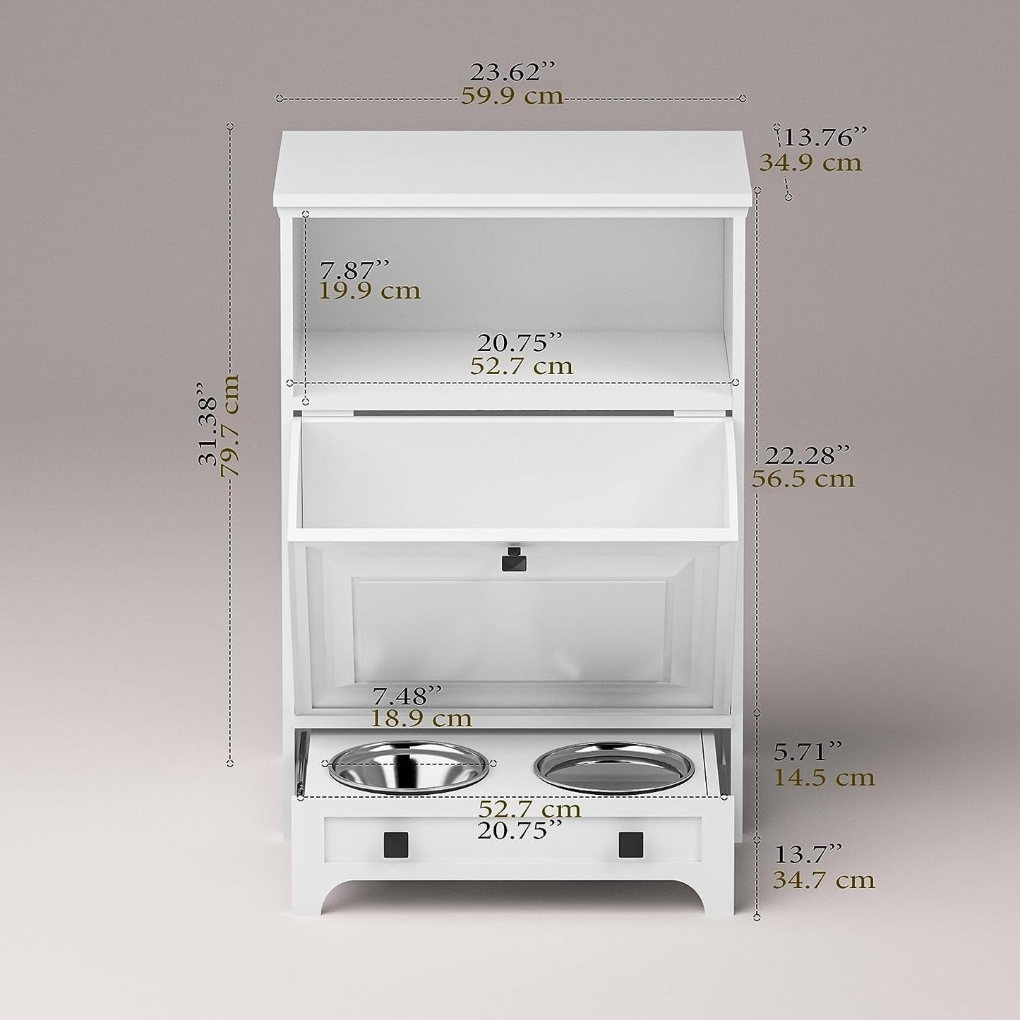 Station d'alimentation pour chien Roomfitters avec 2 gamelles surélevées, meuble de rangement basculant pour l'alimentation des animaux domestiques