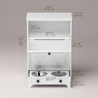 Station d'alimentation pour chien Roomfitters avec 2 gamelles surélevées, meuble de rangement basculant pour l'alimentation des animaux domestiques
