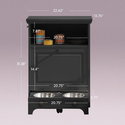 Station d'alimentation pour chien Roomfitters avec 2 gamelles surélevées, meuble de rangement basculant pour l'alimentation des animaux domestiques